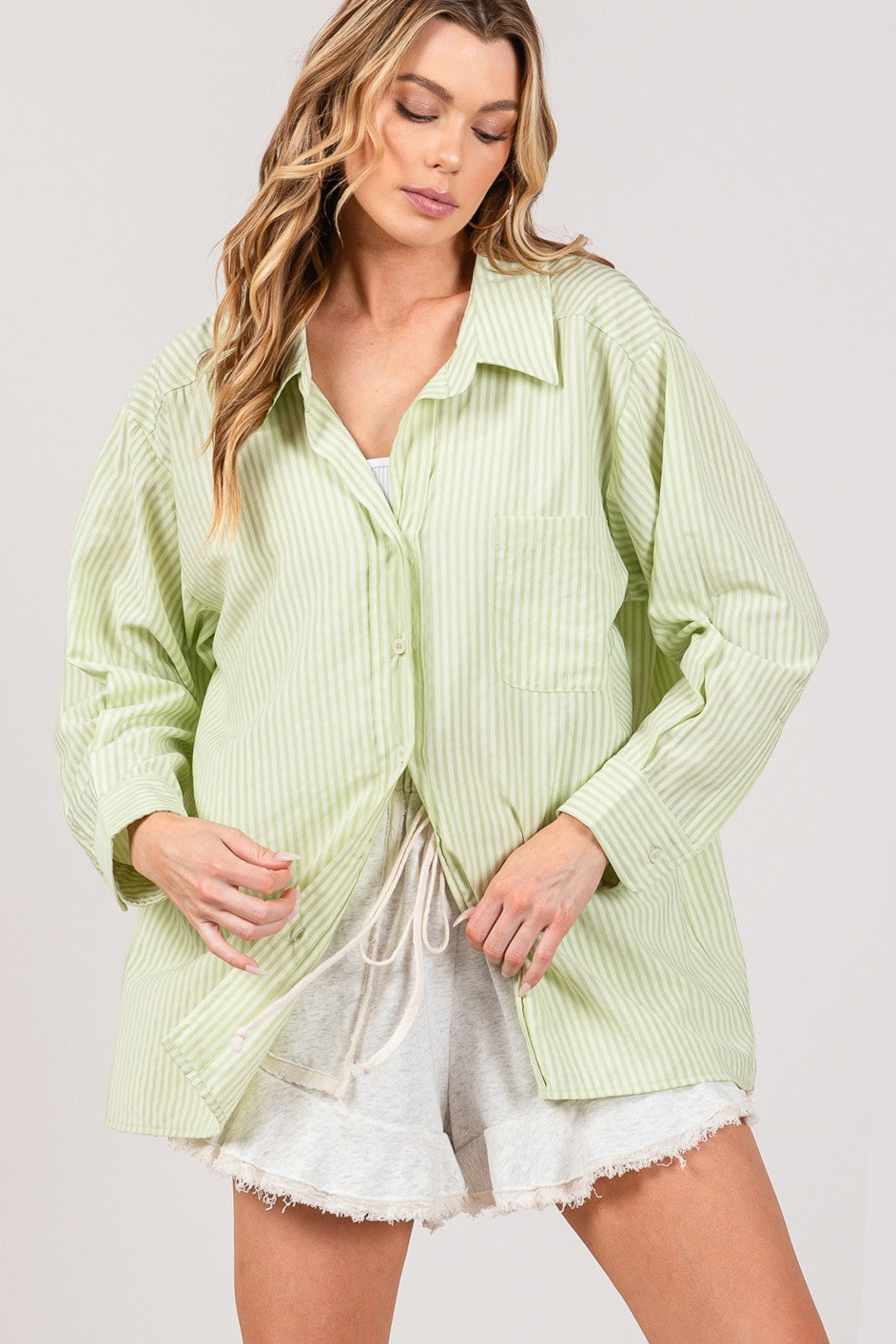 SAGE + FIG Striped Button Up Long Sleeve Shirt