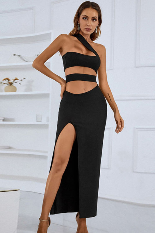 One-Shoulder Cutout Front Split Maxi Dress - Shopiebay