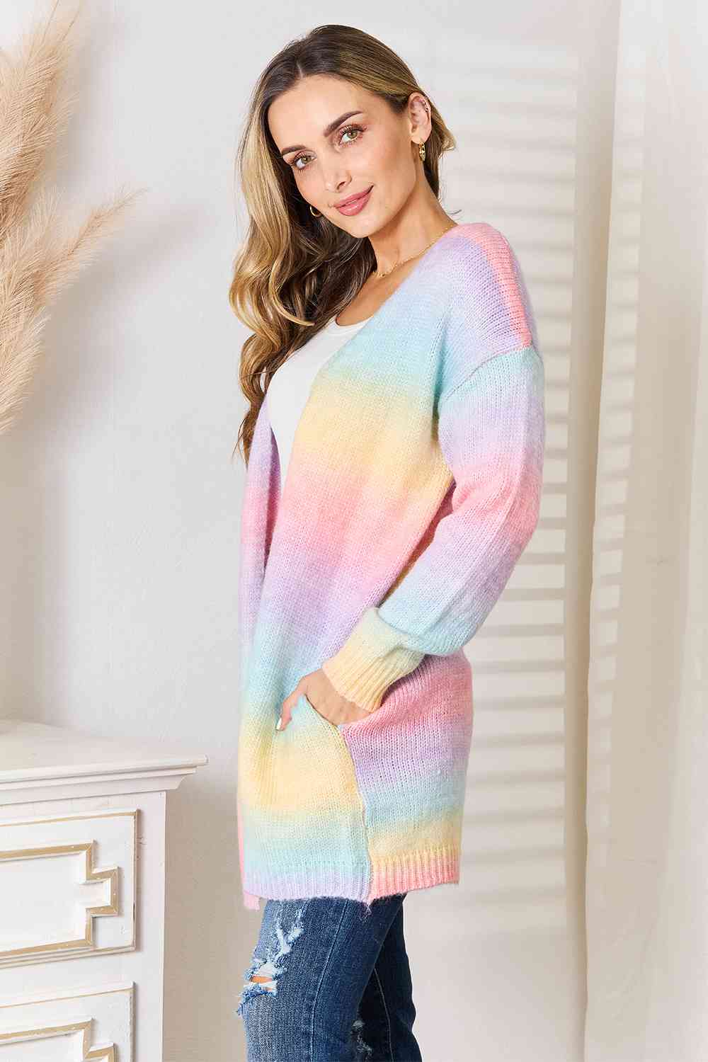 Woven Right Multicolored Gradient Open Front Longline Cardigan