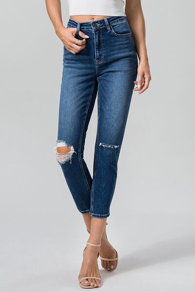 BAYEAS Full Size High Waist Distressed Washed Cropped Mom Jeans