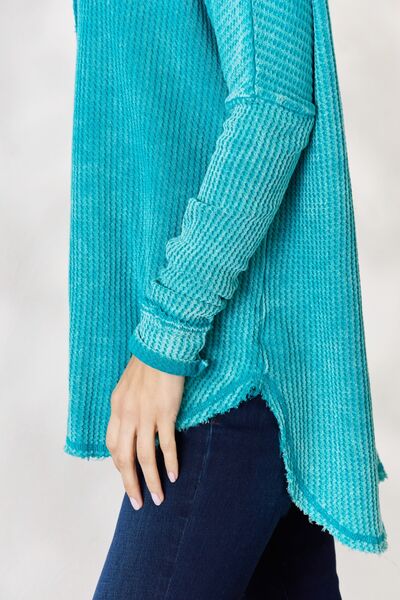 Zenana Oversized Washed Waffle Long Sleeve Top