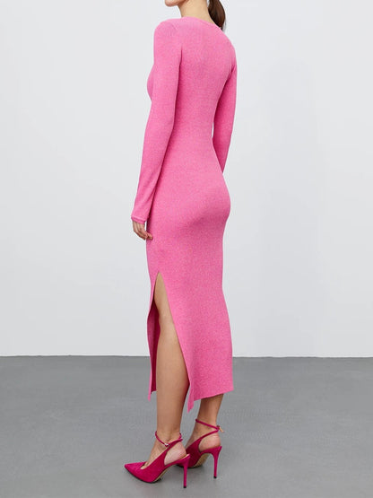 Round Neck Slit Sweater Dress - Shopiebay