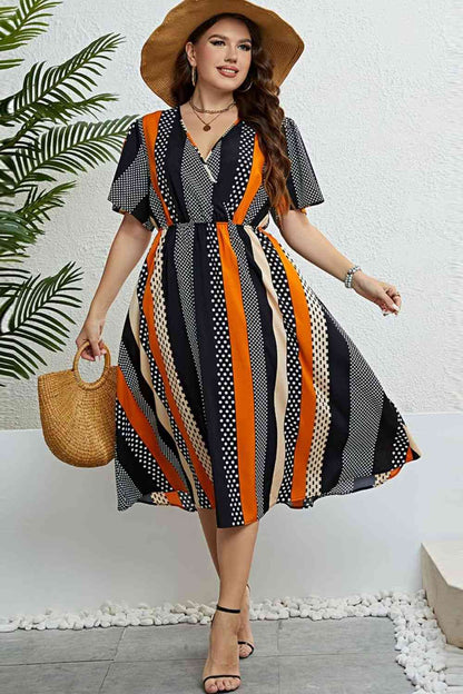 Mixed Print Striped Flutter Sleeve Dress