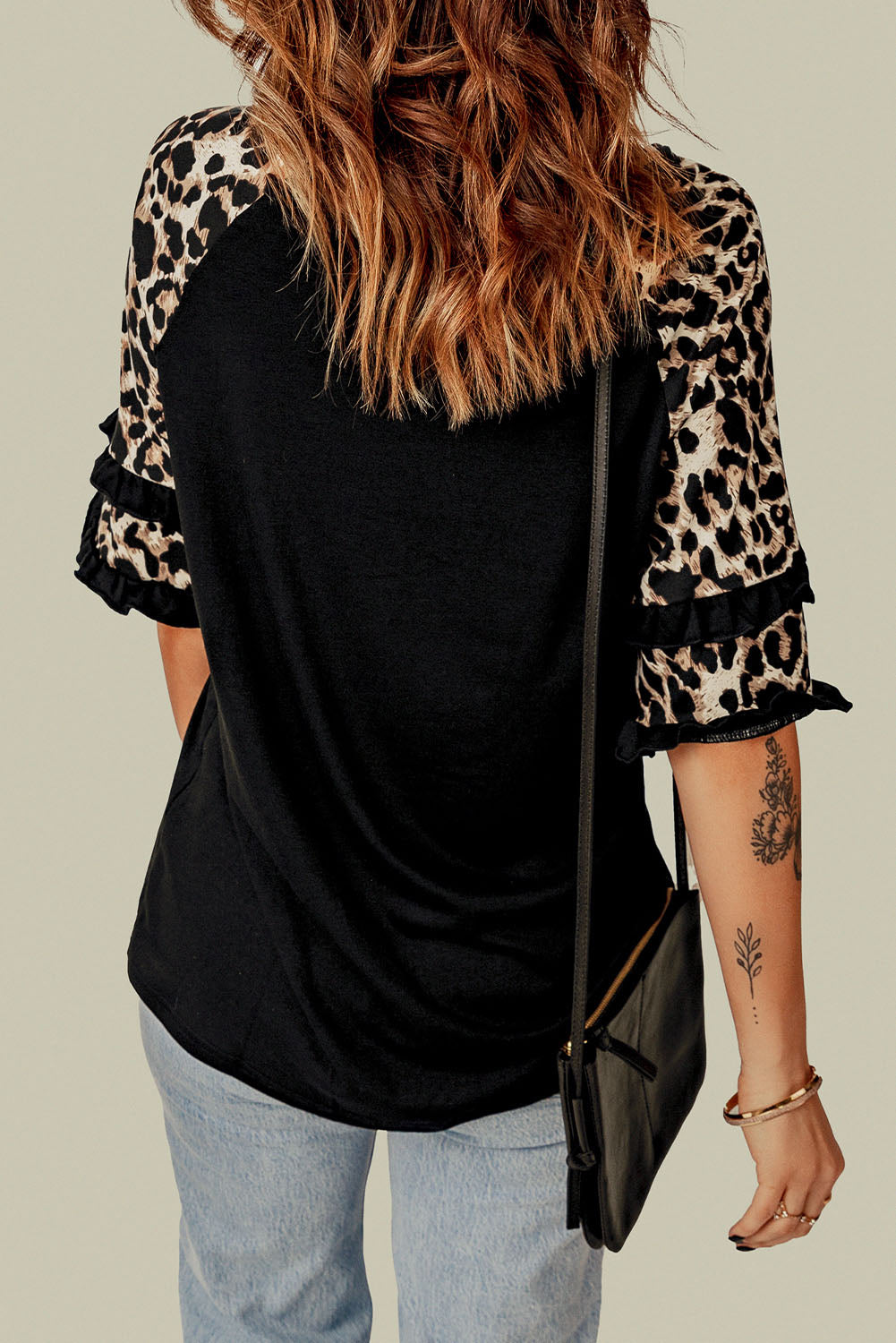 Easter Leopard Frill Trim Half-Sleeve Top