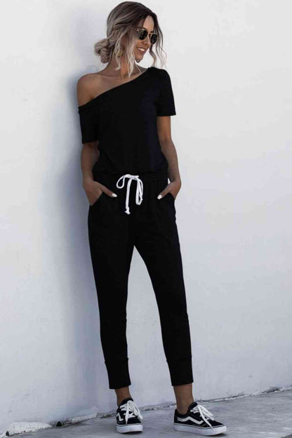 Asymmetrical Neck Tied Jumpsuit with Pockets