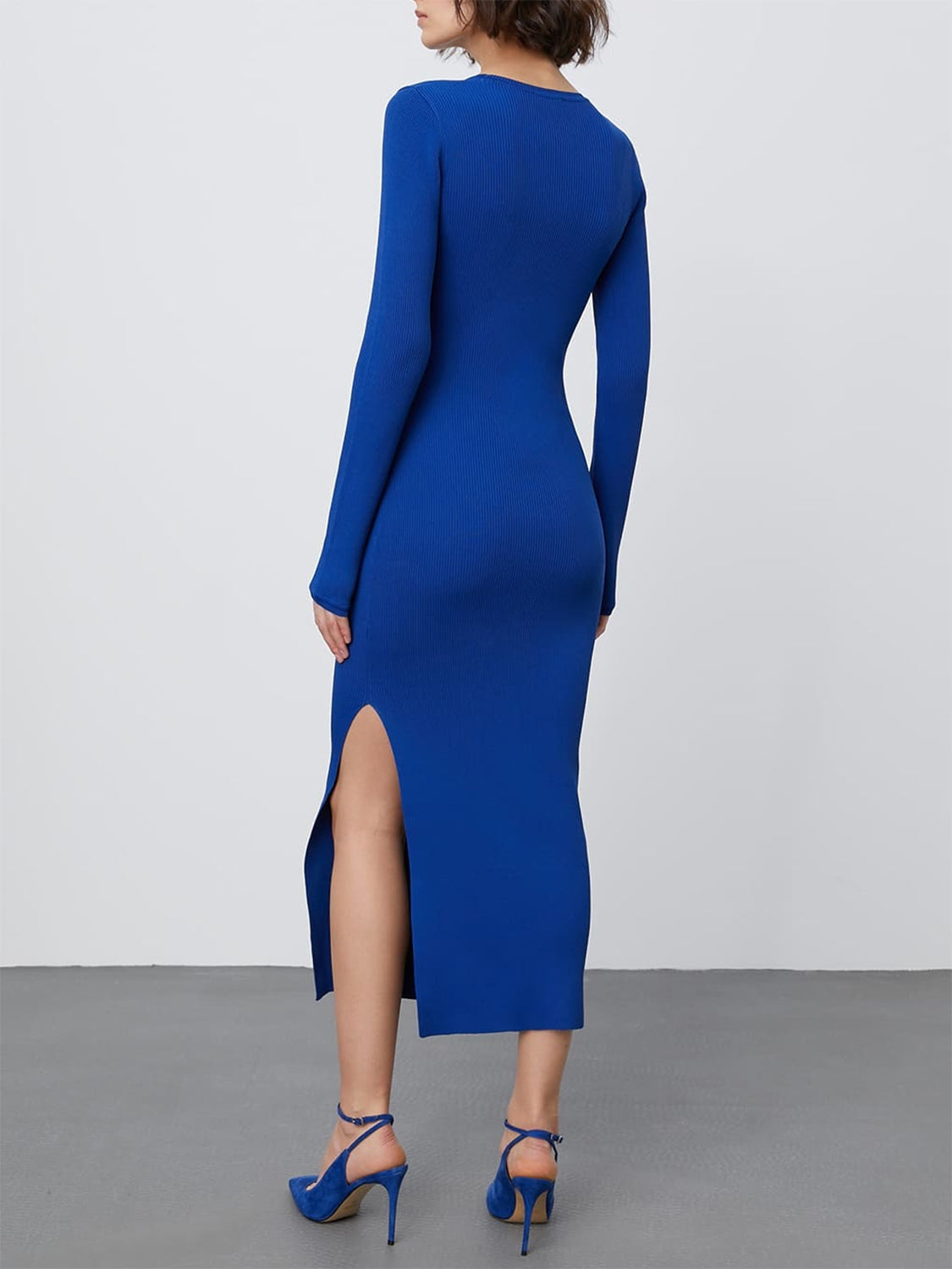 Round Neck Slit Sweater Dress - Shopiebay