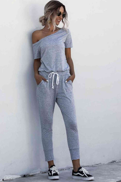 Asymmetrical Neck Tied Jumpsuit with Pockets