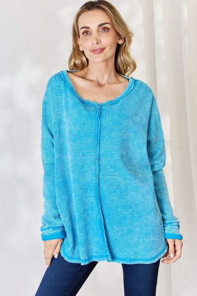 Zenana Oversized Waffle Long Sleeve Top