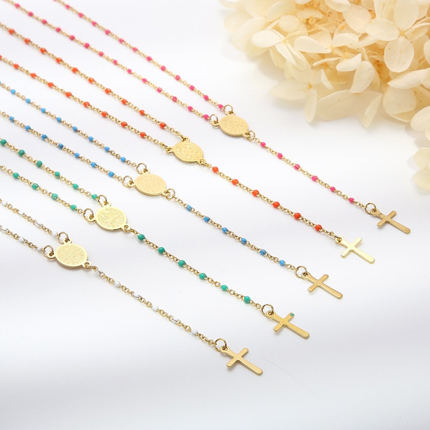 Stainless Steel Beaded Cross Necklace