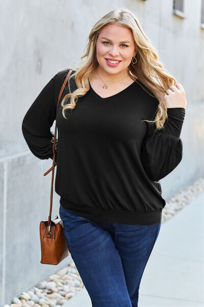 Basic Bae Full Size V-Neck Lantern Sleeve Blouse